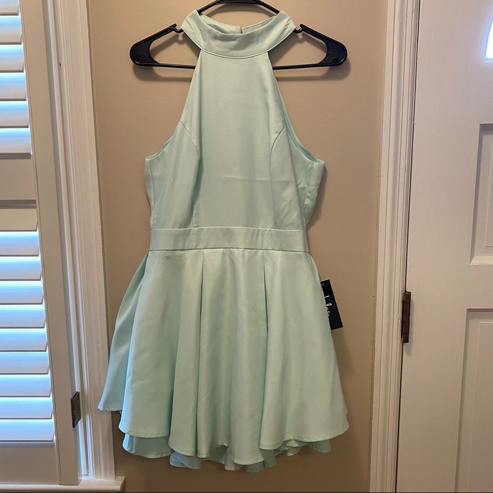 NWT Lulu’s halter neck skater dress. Mint in color. Size Large.